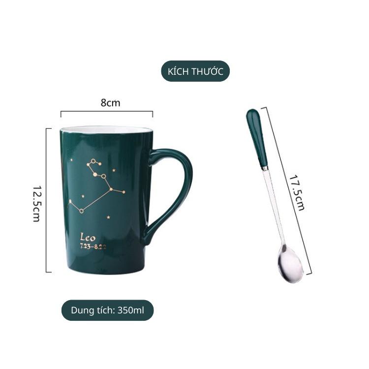 Ly cốc sứ có nắp kèm thìa in hình 12 cung hoàng đạo cực đẹp