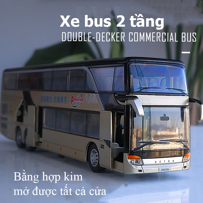 Mô hình xe bus 2 tầng đường dài  KAVY-82 chở khách bằng hợp kim có nhạc và đèn mở được tất cả cánh cửa