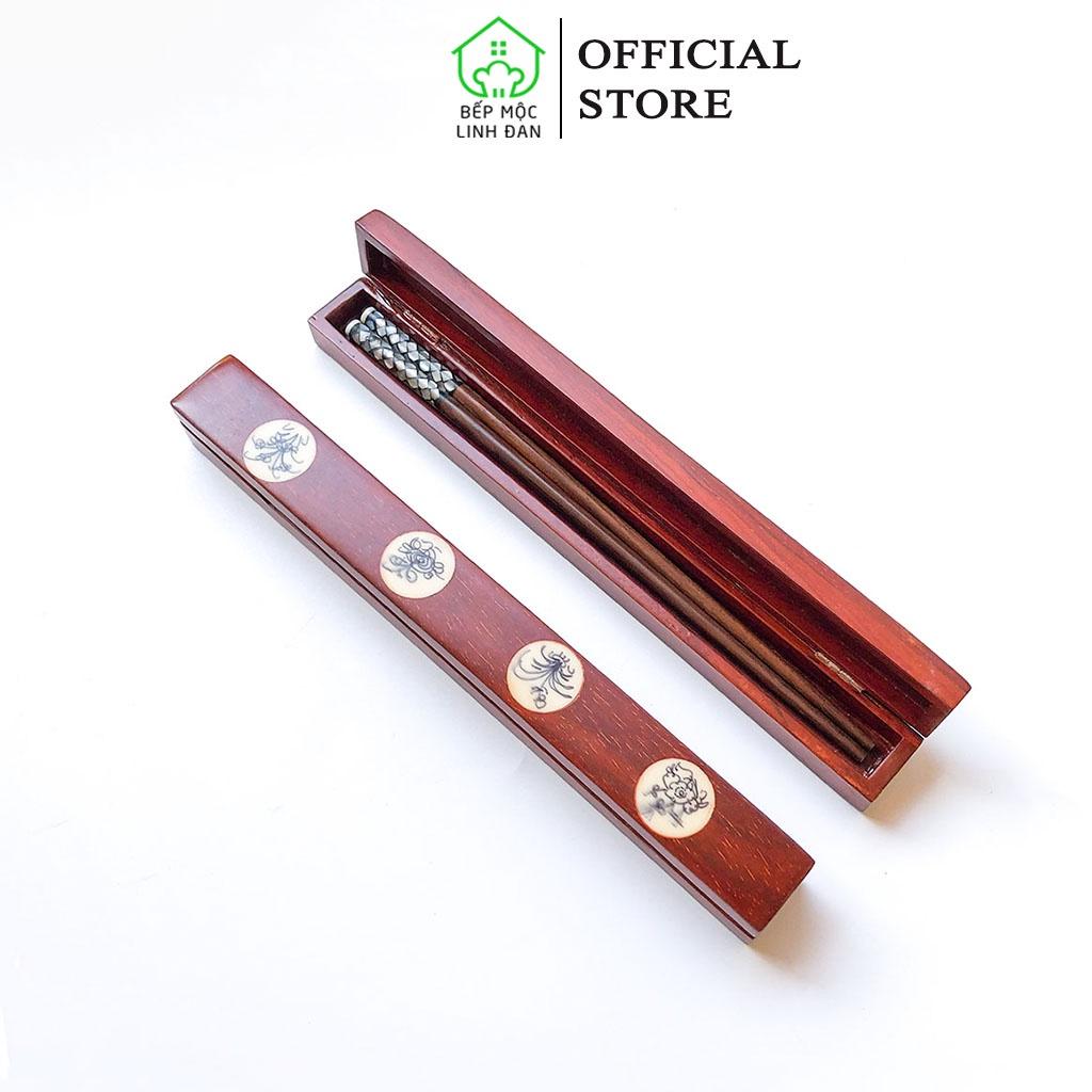 Hộp Đựng 1 Đôi Đũa Gỗ Hương HAHANCO_Chạm Khảm Thủ Công Kỹ Đẹp