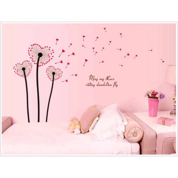 Decal trang trí tường - Hoa Bồ Công Anh Trái Tim Đỏ
