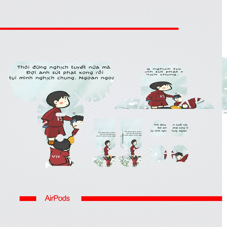 Miếng dán skin chống bẩn cho tai nghe AirPods in hình U23 Việt Nam trên tuyết - Chib015 (bản không dây 1 và 2)