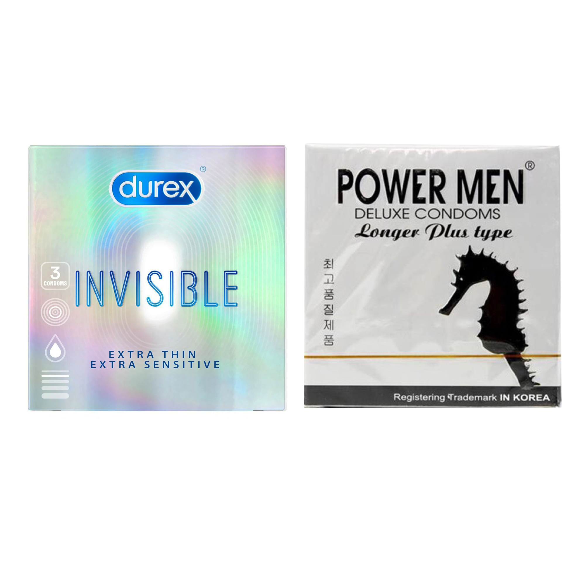 Bao Cao Su Durex Invisible Siêu Mỏng (H3) + BCS Chống Xuất Tinh Sớm Power Men Cá Ngựa Bạc (H3) - 100% Hàng Chính Hãng - Che Tên Sản Phẩm