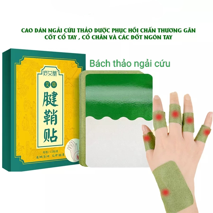 Cao dán ngải cứu thảo dược 12 miếng hỗ trợ giảm đau gân cốt cổ tay, cổ chân, các khớp ngón tay