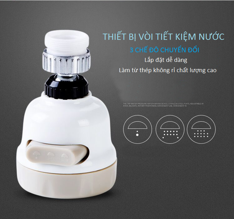 Đầu Vòi Tăng Áp Điều Hướng 360 Độ 3 Chế Độ Chảy Kèm 02 Móc Treo Dán Tường Cao Cấp AZONE