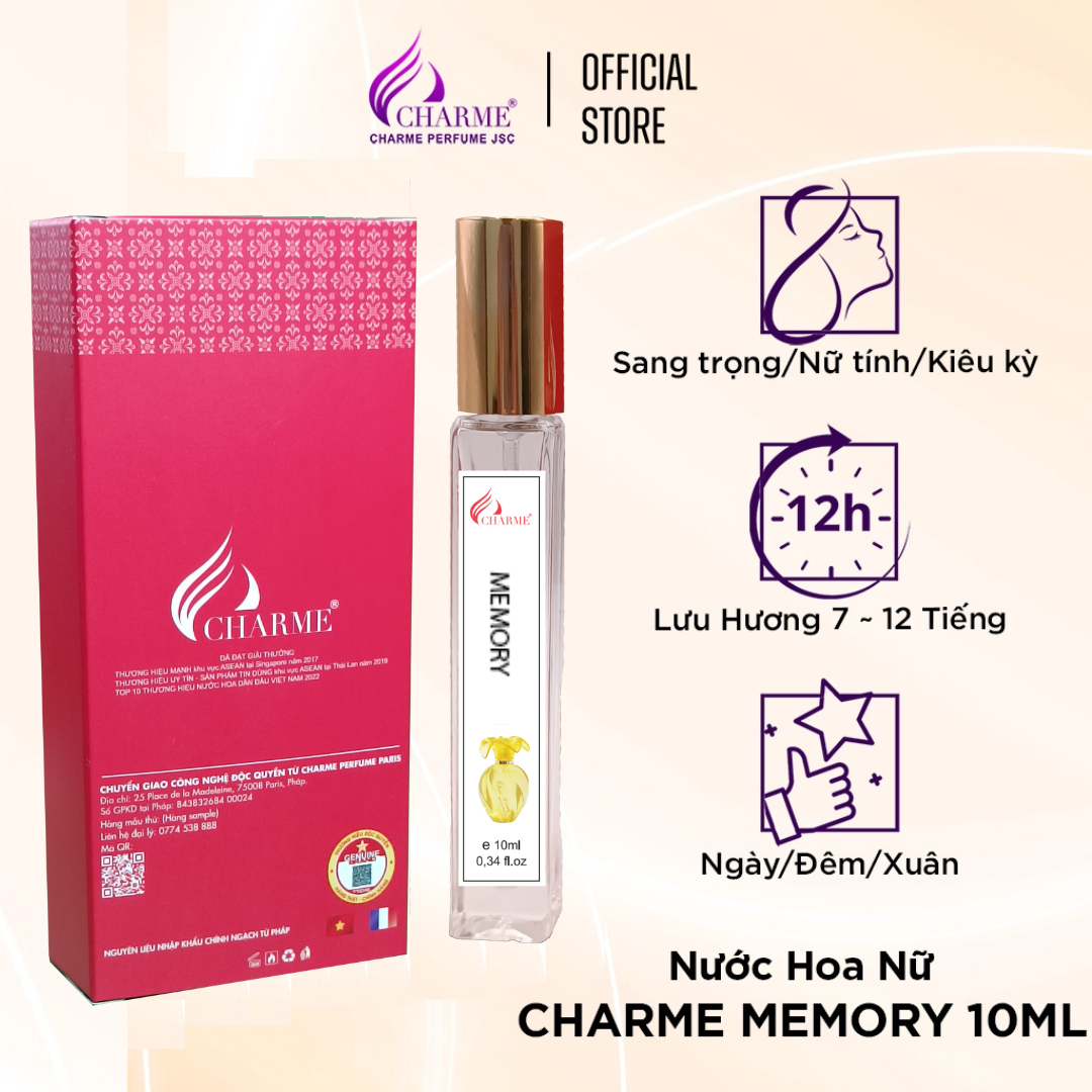 Nước hoa nữ thơm lâu, Charme Memory, mùi hương hoa hồng Bulgaria, nồng nàn kiêu kỳ, dành cho nữ giới, 100ml