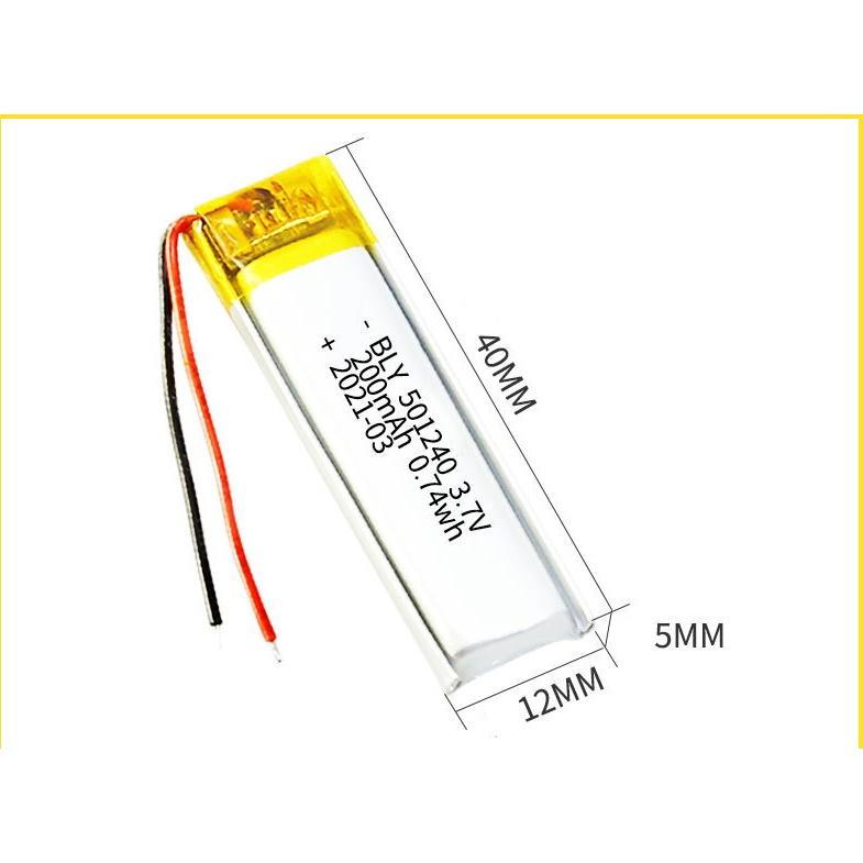 Pin Sạc Lithium Polymer 3.7V 200mah 501240 Cho tai nghe Mp3 MP4 MP5 GPS PSP Bluetooth hàng mới