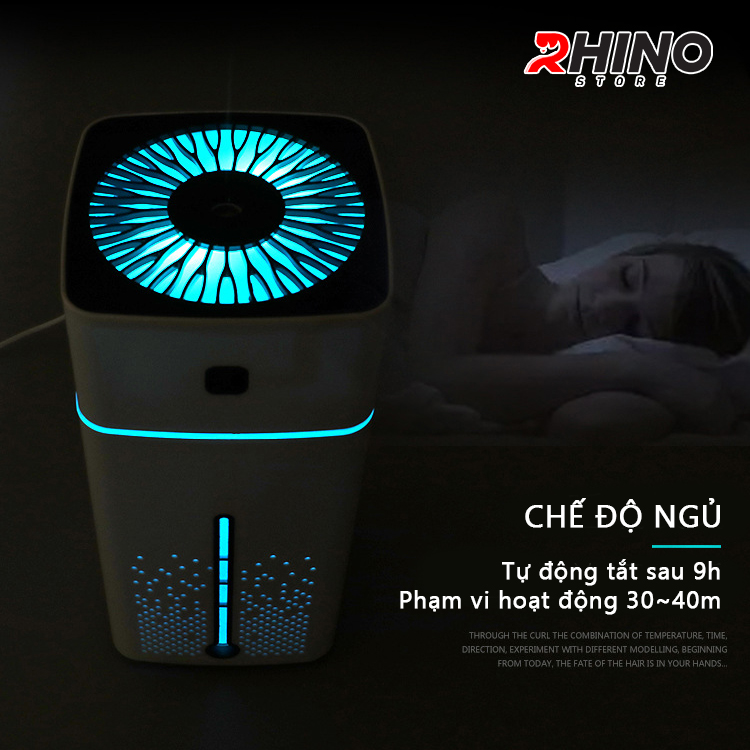 Máy phun sương xông tinh dầu tạo ẩm Rhino H101 dung tích 1000ml, không gây tiếng ồn, tích hợp đèn ngủ RGB nhiều màu, có chế độ tự ngắt - Hàng chính hãng