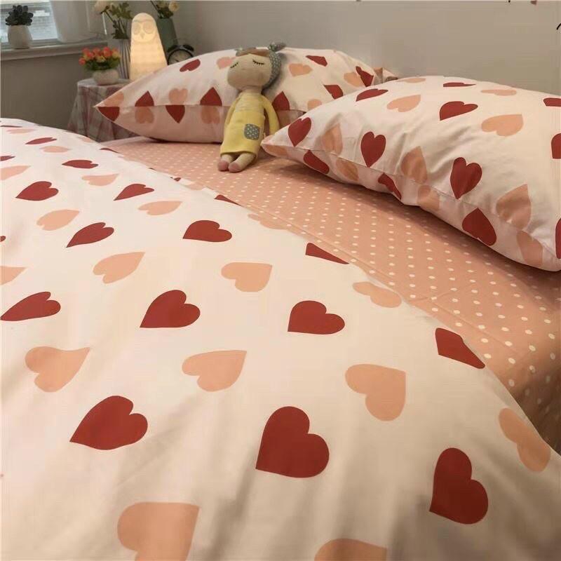 Set Chăn Ga Gối Cotton Organic 100%cotton Hàng Nhập Khẩu Cao Cấp 4 Món Trái Tim