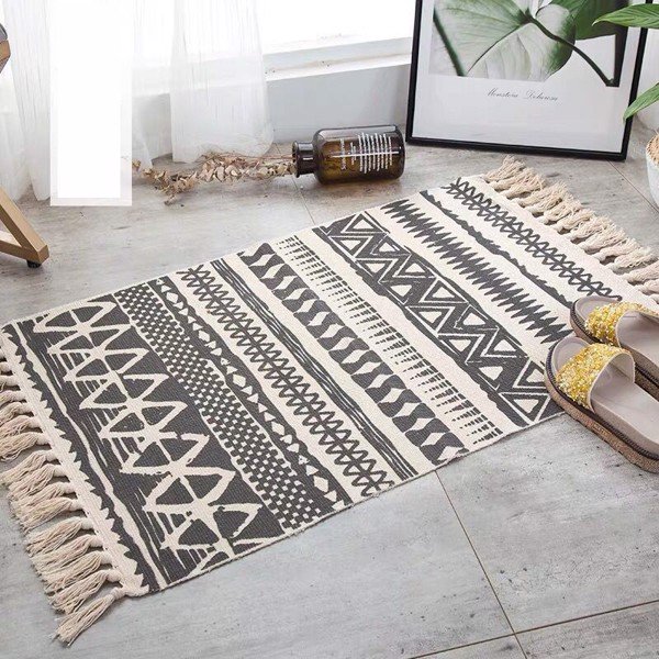 Thảm Boho hình chữ nhật 90x60cm có ba màu