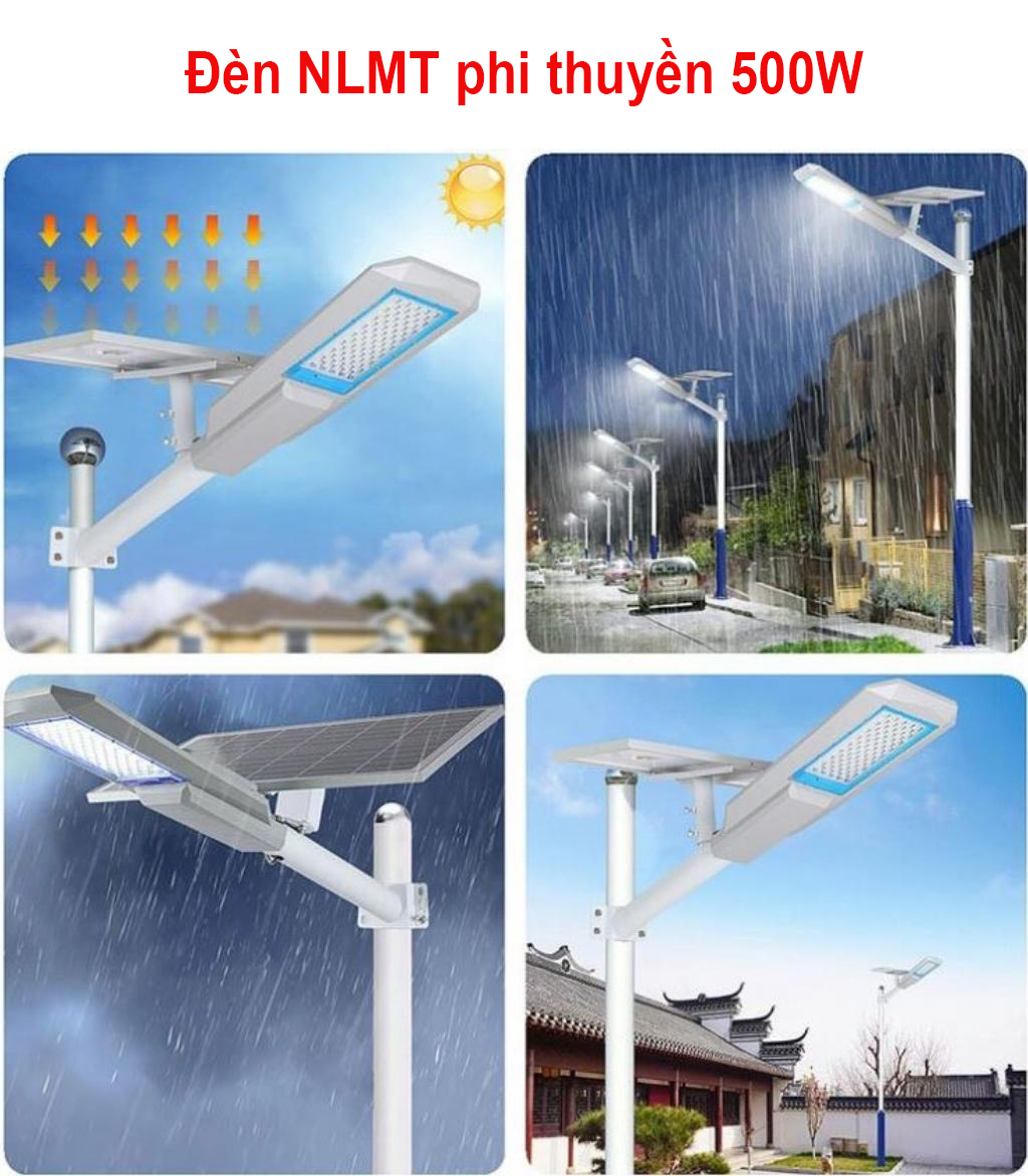 Đèn năng lượng mặt trời phi thuyền 500W, Vỏ nhôm nguyên khối ,Tấm pin rời , Ánh sáng trắng.