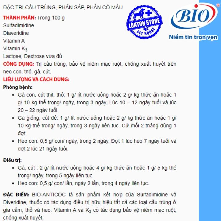 Bio Anticoc - Phòng cầu trùng, phân sáp, phân có máu, gói 100g