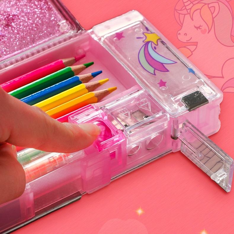 Hộp Bút Cute Đa Năng Nhiều Ngăn Mẫu Kim Tuyến BU02