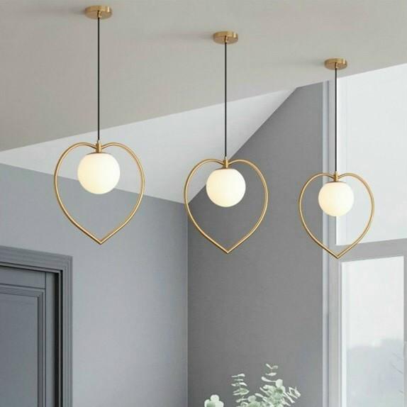 Đèn thả GUNPO chao thủy tinh địa cầu, khung mạ vàng hình trái tim độc đáo - kèm bóng LED chuyên dụng .