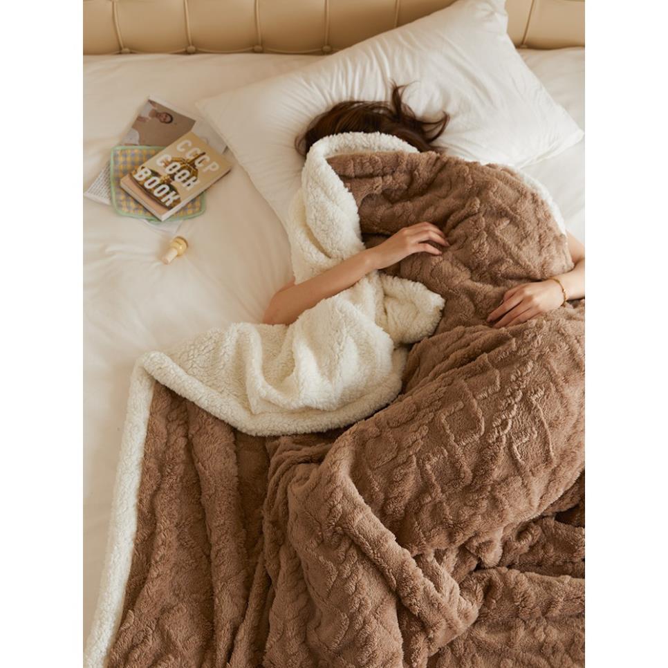 Chăn lông cừu TAFURONG siêu dày nặng 3kg lông mịn mượt mềm mại