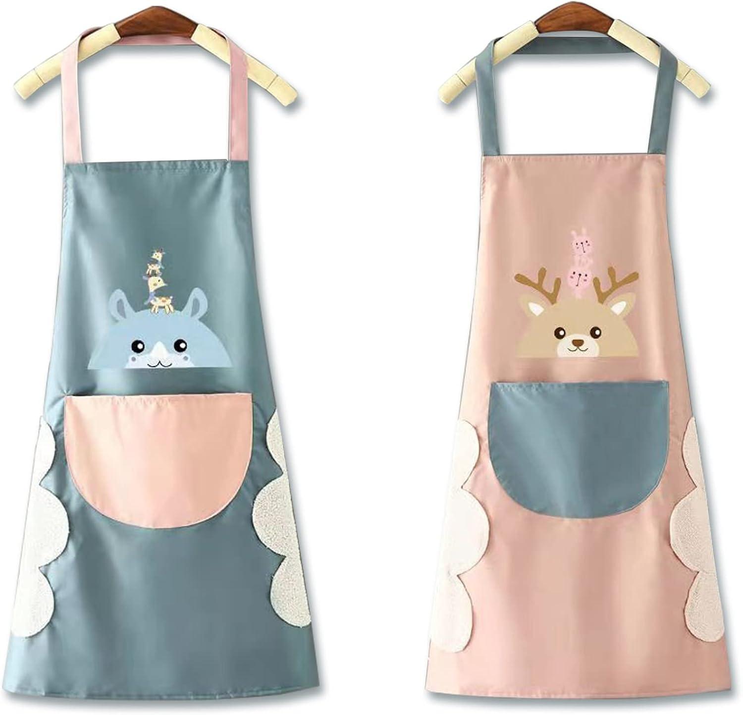 Tạp dề nhà bếp chống nước, 2 chiếc cho nam và nữ, không thấm nước, có thể điều chỉnh với túi, nhà hàng chống tache có thể điều chỉnh BBQ Café Pink, Blue 65x70cm