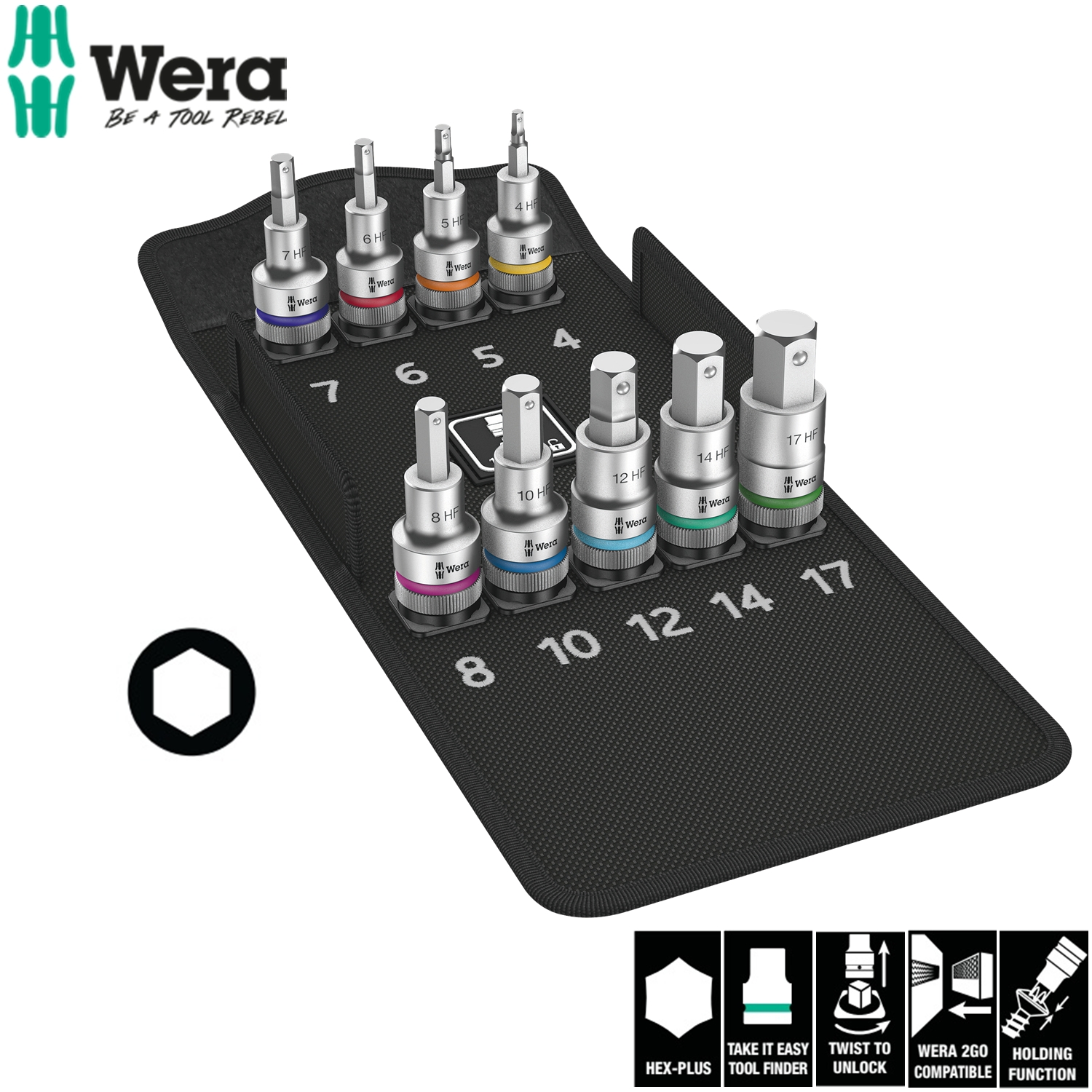 Bộ tuýp khẩu lục giác 1/2" với chức năng giữ 8740 C HF 1 Zyklop bit socket Wera 05004201001