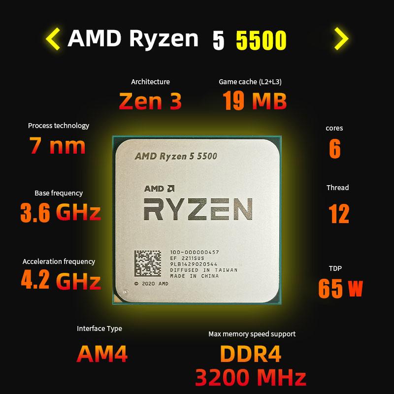 Mới AMD R5 5500 Ryzen 5 5500 3.6 GHz 6 Nhân 12 Luồng 7NM L3=16M 100-000000457 Socket AM4 Mới nhưng không có tản nhiệt
