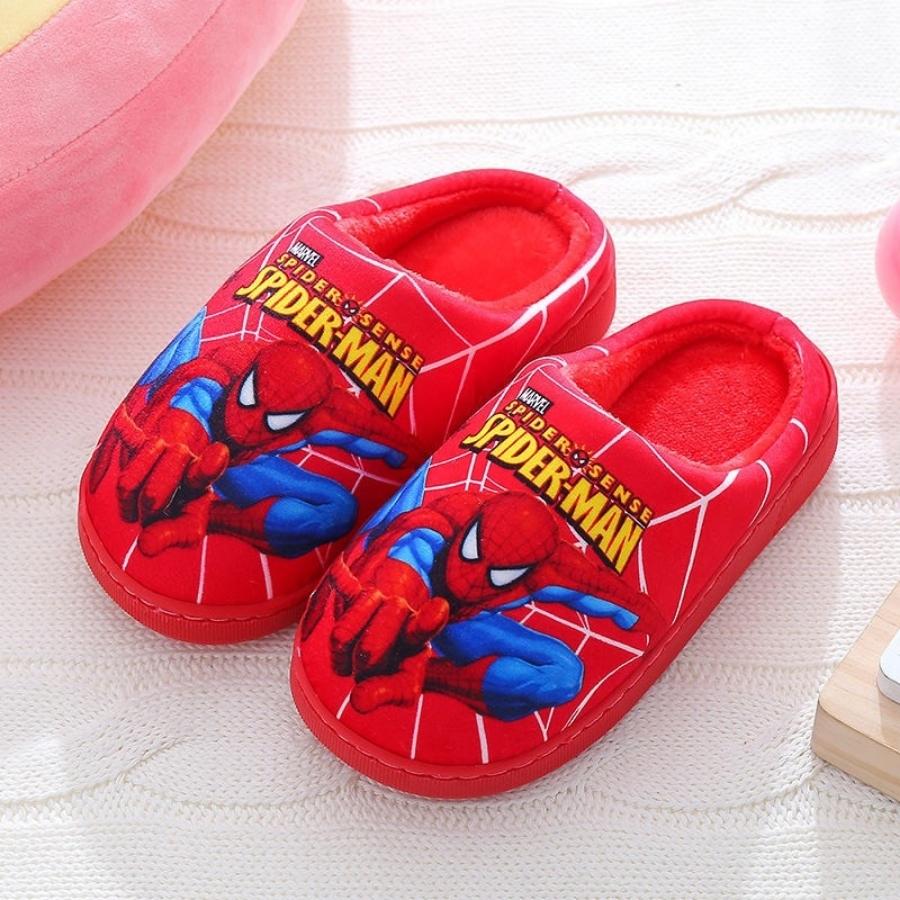 Dép bông đi trong nhà cho bé trai hình siêu nhân spiderman lót lông siêu ấm cao cấp đế cao su chống trơn 2 - 10 tuổi D46