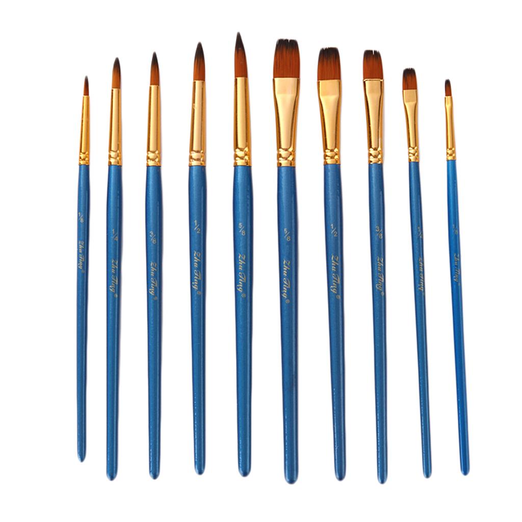 10 Miếng Tròn Dẹt Đầu Nhọn Lông Nylon Nghệ Sĩ Bút Lông Bộ Tranh Nghệ Thuật, acrylic Màu Nước, Móng Tay Nghệ Th