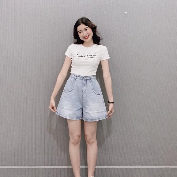 Quần short Jean lưng cao, quần bò ống rộng có bigsize tới70kg (JN)