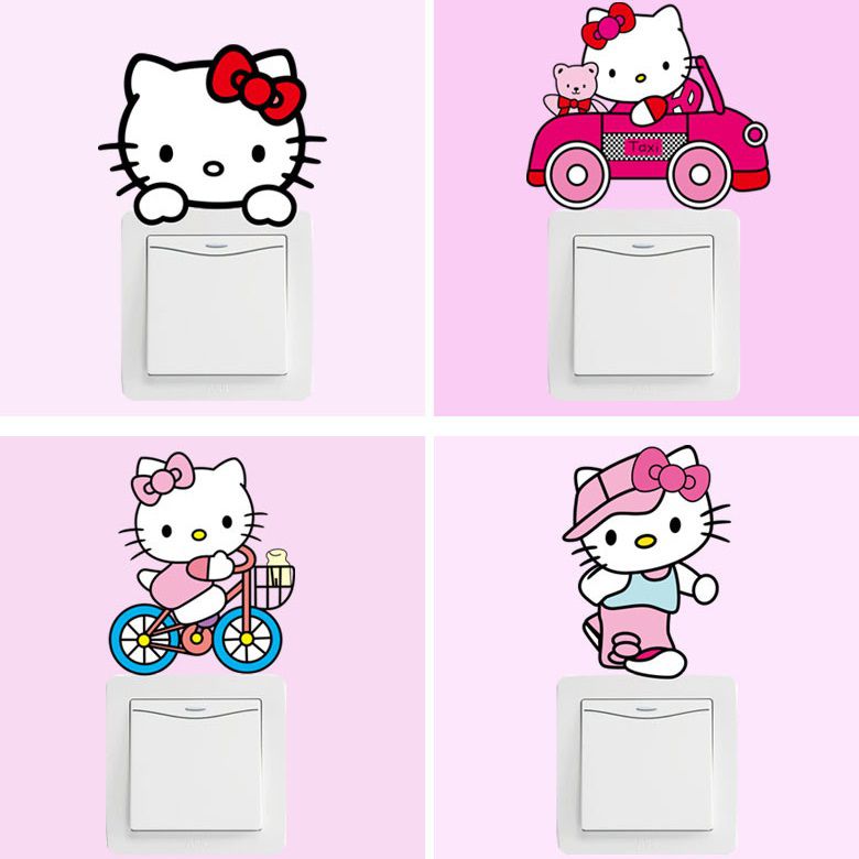 10 hình dán công tắc Mèo kitty dễ thương ngộ nghĩnh có keo sẵn