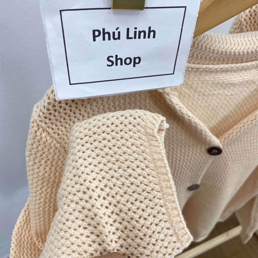 MS835 Áo len nữ montoghi đan móc cổ bẻ đính cúc