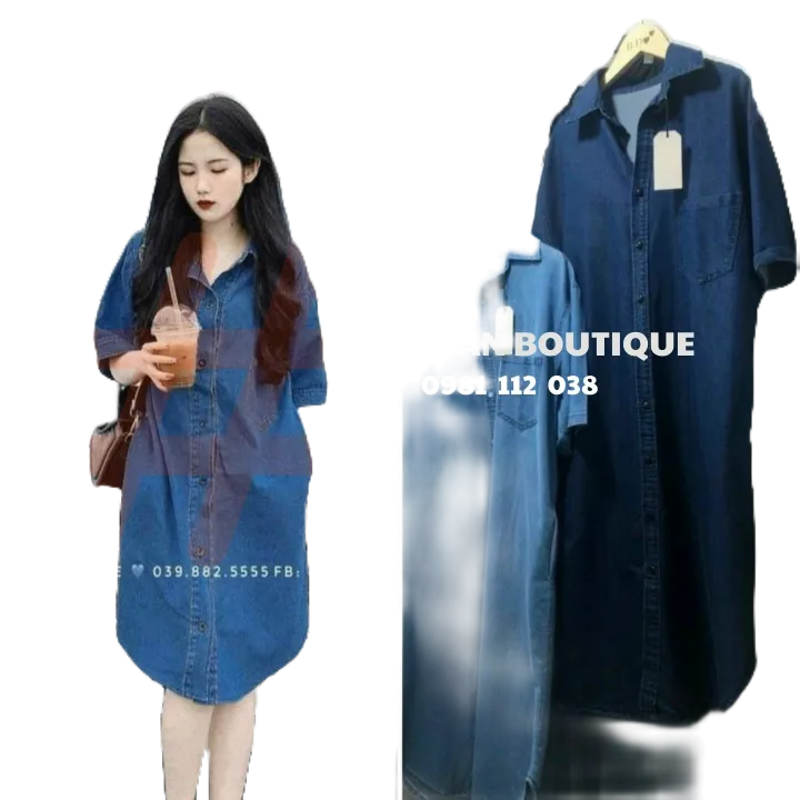 VÁY JEAN SUÔNG VẠT BẦU-Đầm somi jean phom suông rộng