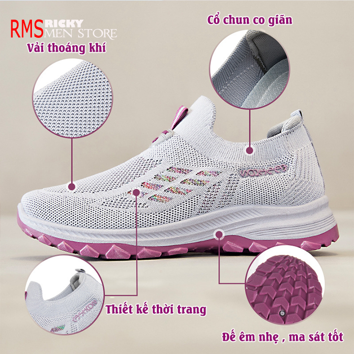 Giày Lười Trung Niên Nữ Cho Mẹ Cổ Chun Co Giãn - Giày Thể Thao Nữ vải Thoáng Khí , Êm Chân