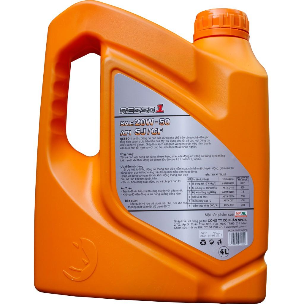 Nhớt động cơ ô tô máy xăng/máy dầu cao cấp NPOIL RESSO 1 TURBO CF4/SG 20W50 - 4L/5L/6L - Hàng chính hãng