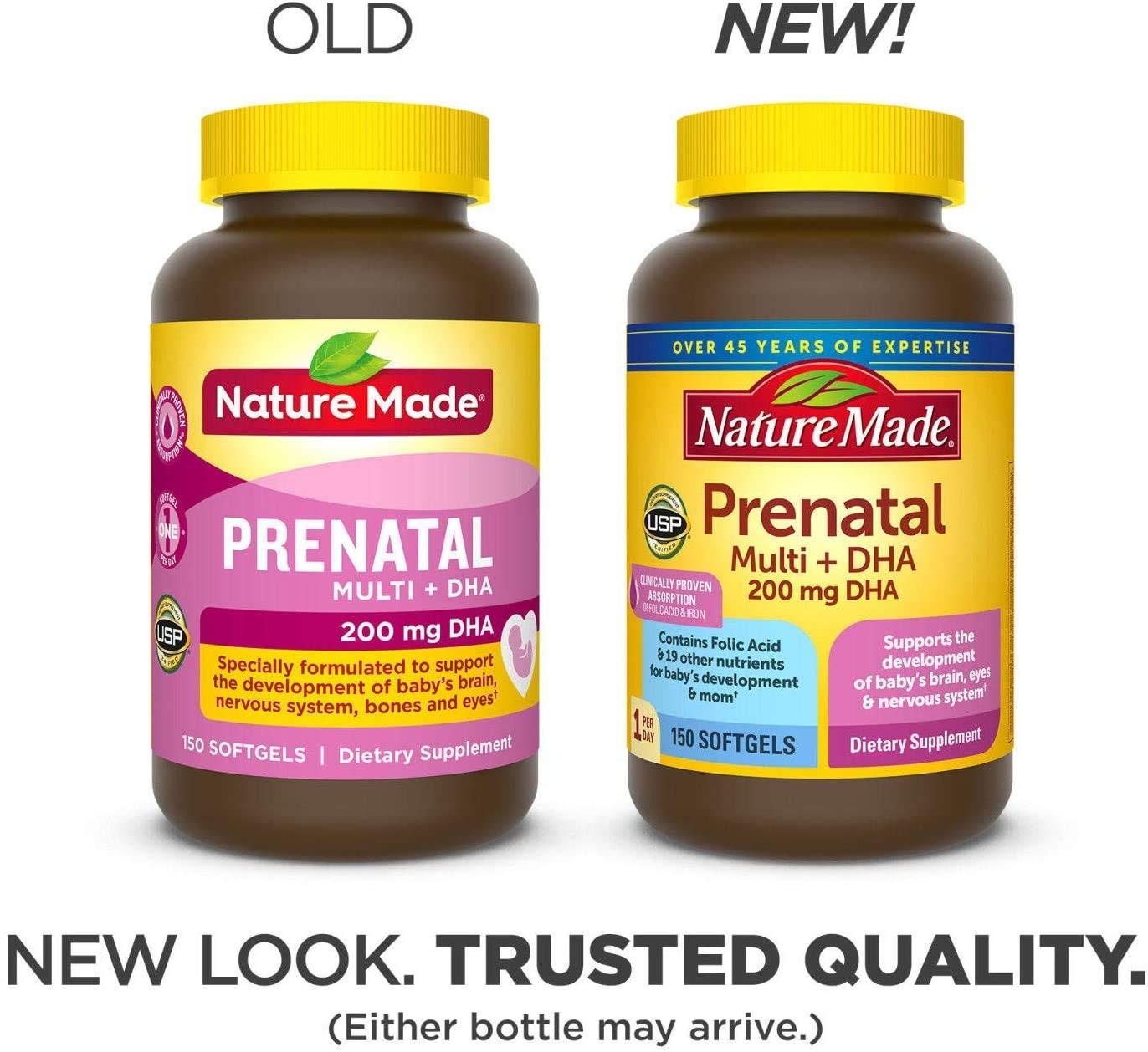 Thực phẩm bổ sung vitamin và DHA cho phụ nữ mang thai Nature Made Prenatal Multi +DHA 200mg, 150 Viên (Mẫu mới 2020) - Nhập khẩu Mỹ
