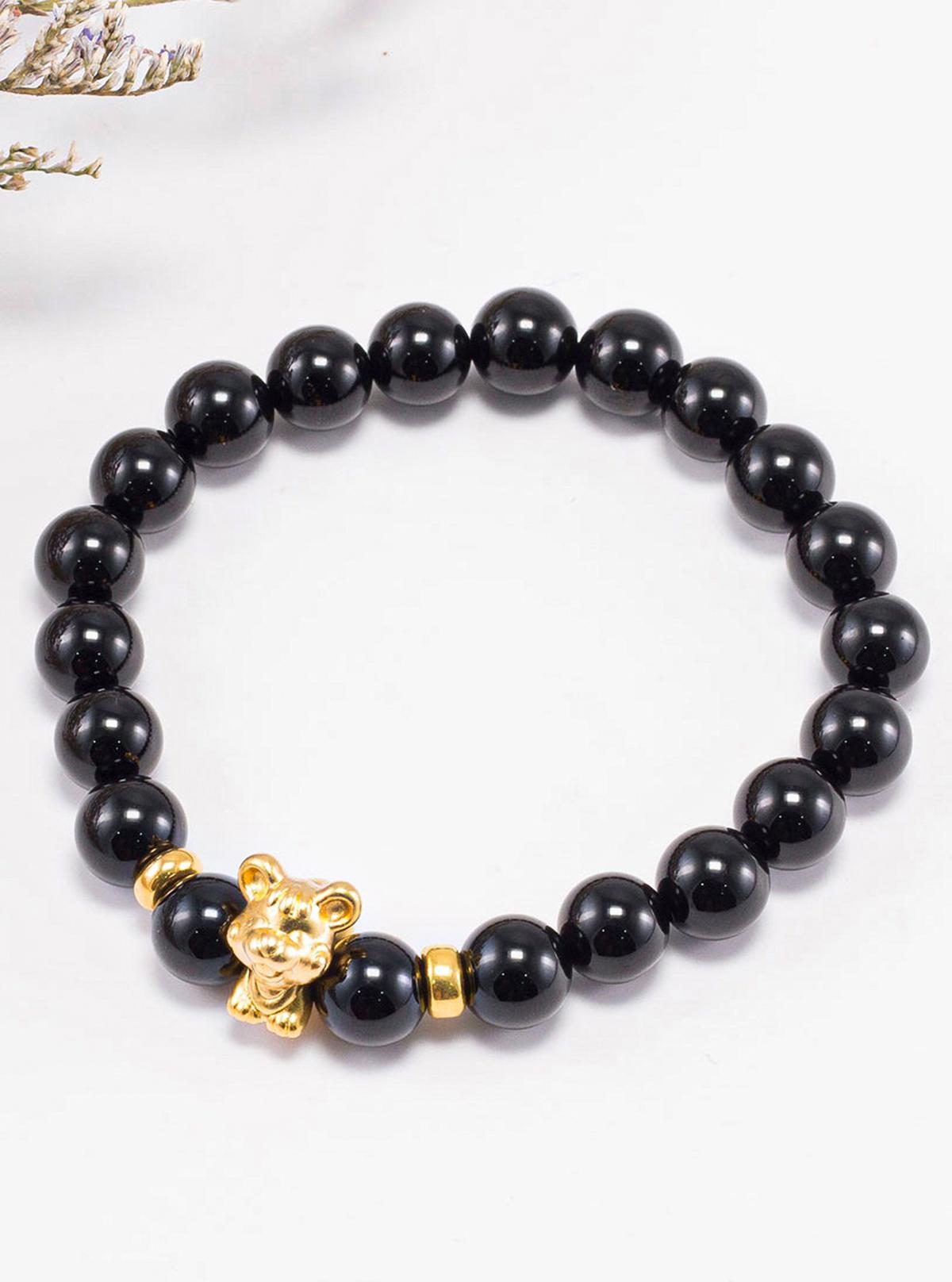 Vòng Tay Đá Obsidian Charm 12 Con Giáp Bạc Mạ Vàng 24K Mệnh Thủy, Môc - Ngọc Quý Gemstones