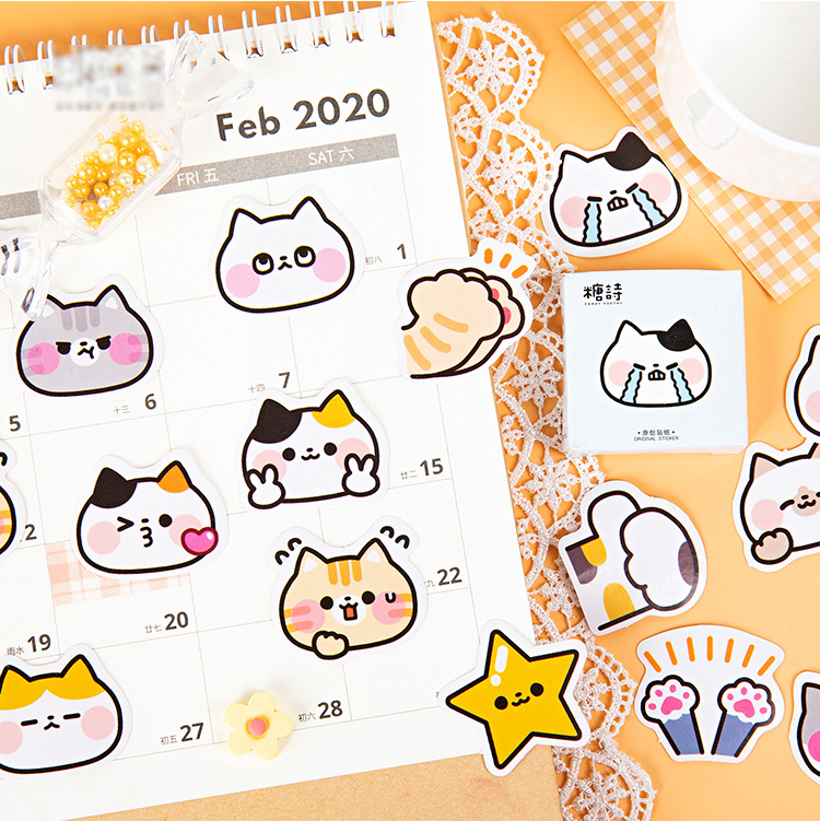 Chủ đề sticker Mèo Biểu Cảm - Hộp 45 miếng dán trang trí sổ tay Bullet Journal - M110