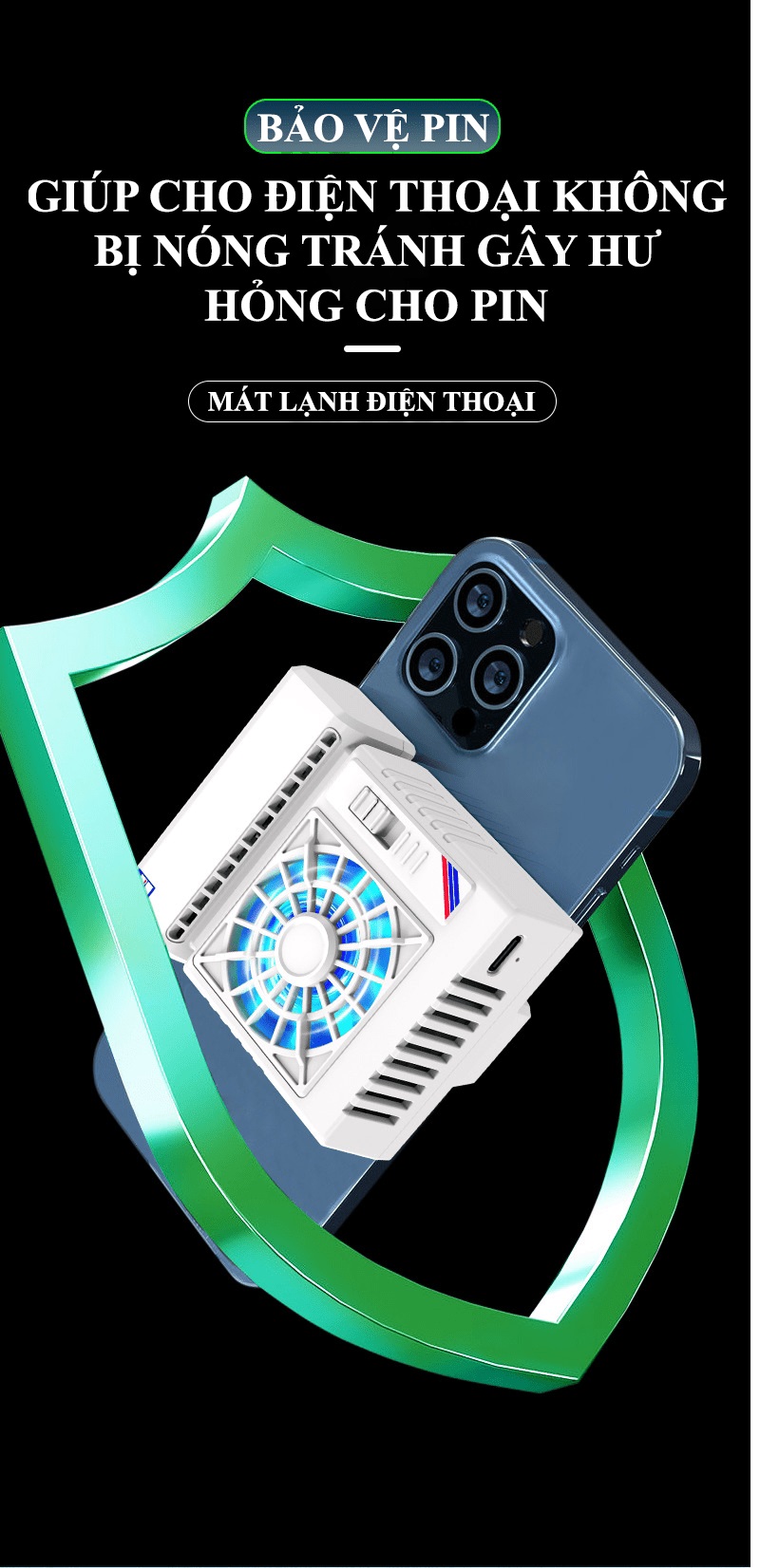 Quạt tản nhiệt điện thoại S5 có trang bị sò lạnh làm mát cực nhanh kèm theo đèn led RGB tự đổi màu - HN