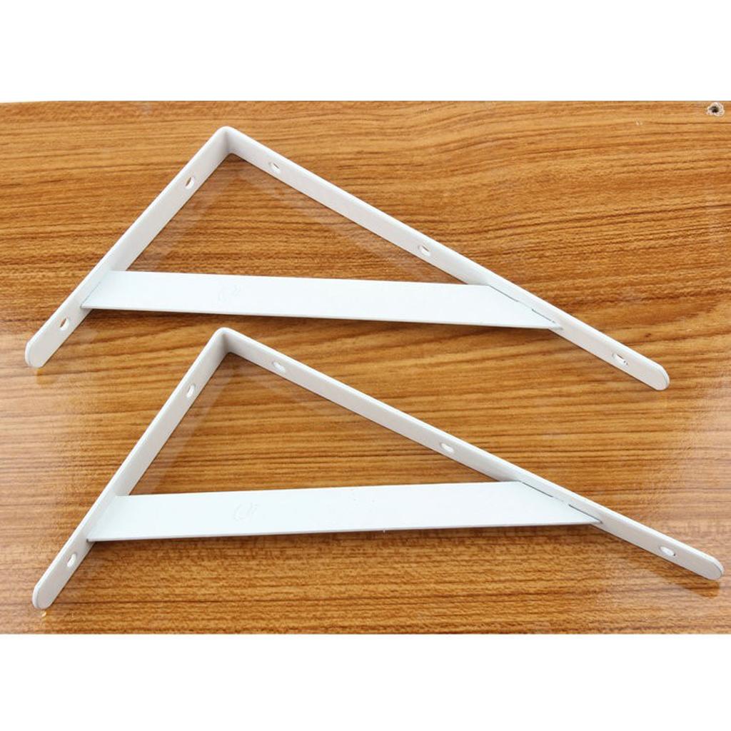 2x2 Pieces Metal L Shaped Wall Shelf Bracket Rack Support 300x190x2mm White