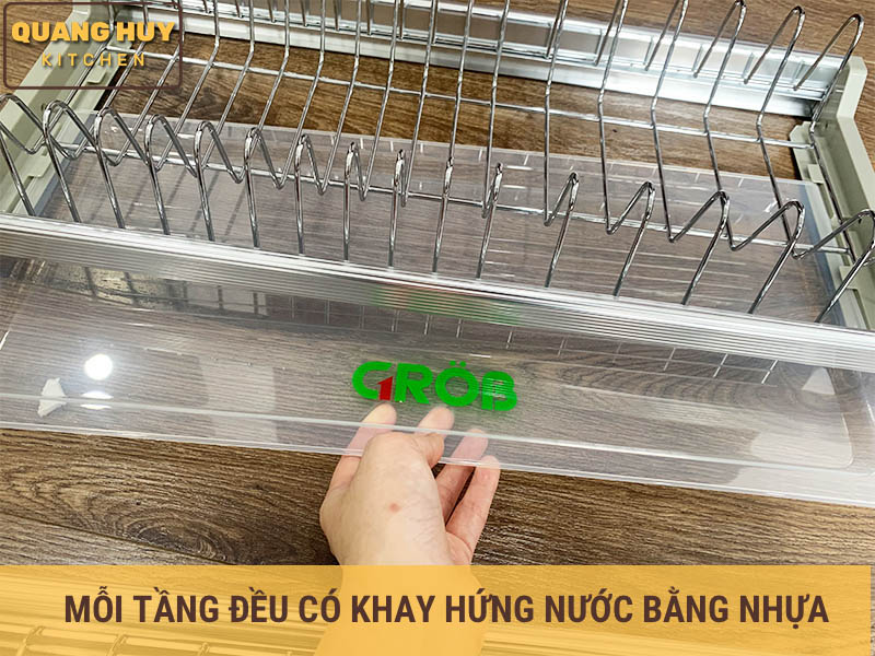 Giá úp bát 2 tầng cố định inox bóng cho tủ bếp trên