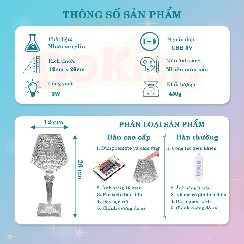 Đèn ngủ pha lê trang trí để bàn DoKiso DHZ-904 mới nhất 16 màu RGB có remote