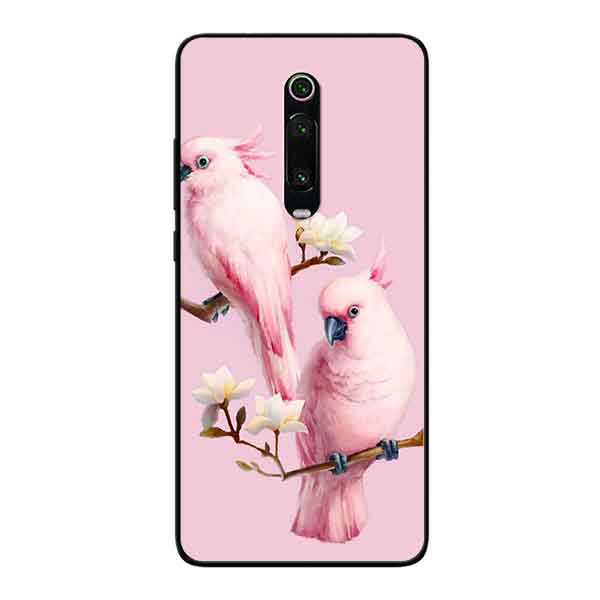 Hình ảnh Ốp Lưng in cho Xiaomi Mi 9T Mẫu Chim Vẹt Nền Hồng - Hàng Chính Hãng