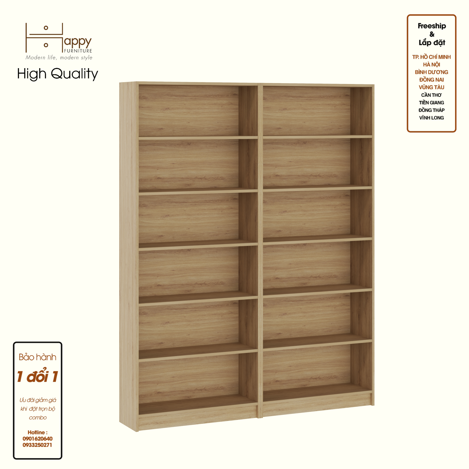HAPPY FURNITURE , Combo 2 kệ sách 6 tầng - CATY , KSA_088, 160cm x 28cm x 202cm DxRxC