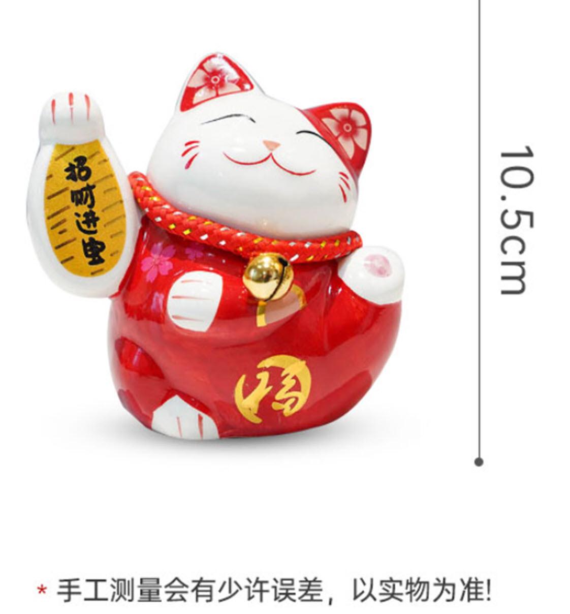 Mèo Thần Tài Maneki Neko May Mắn kèm đệm lót bằng sứ kiêm ống heo Trang Trí , Bàn Làm Việc , Xe Hơi