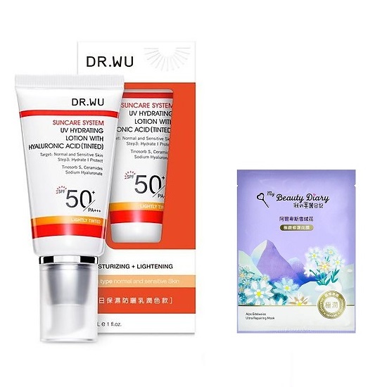 Dr.Wu Đài - Kem chống nắng SPF50 PA+++ (Tinted) 30ml - Tặng mặt nạ My Beauty Diary