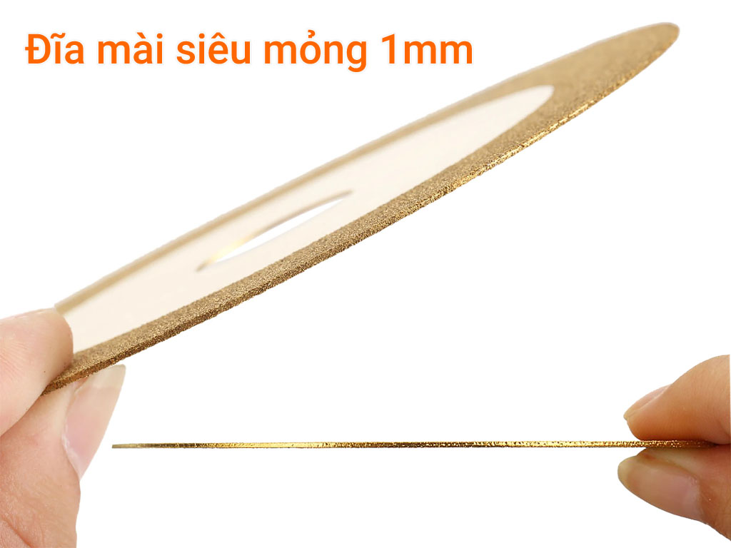 Đĩa mài kính kim cương phủ titan vàng hạt mịn 120 µm, Ø100mm, dày 1mm,  trục 20mm, 12000 vòng/phút