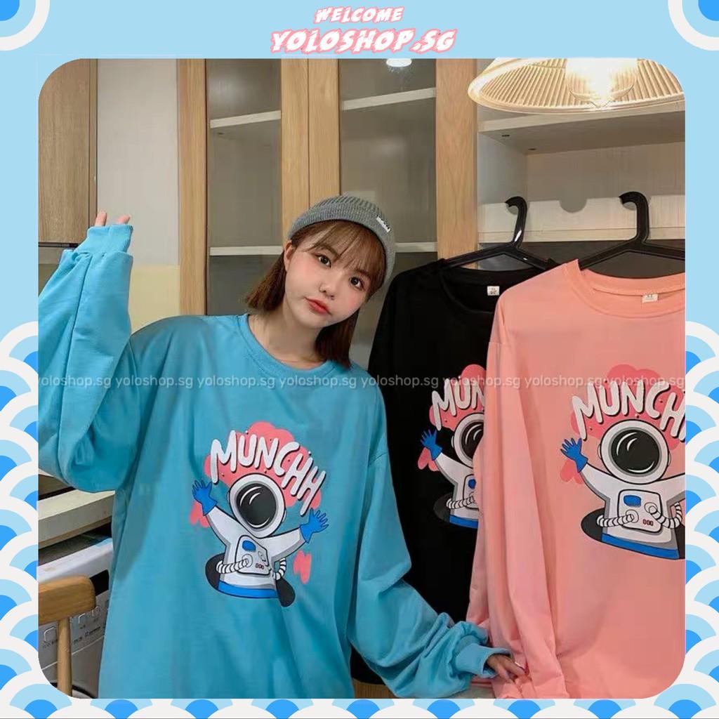 Áo Thun Tay Dài Unisex Có Bo Tay MUNCHH Phi Hành Gia Thu Đông