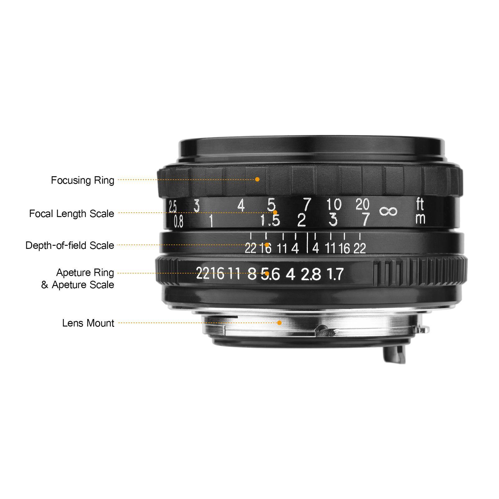 50mm F1.7 Large Aperture Camera Lens Manual Focus Prime Lens PK Mount for Pentax K1/ K-1 Mark II Full Frame Cameras