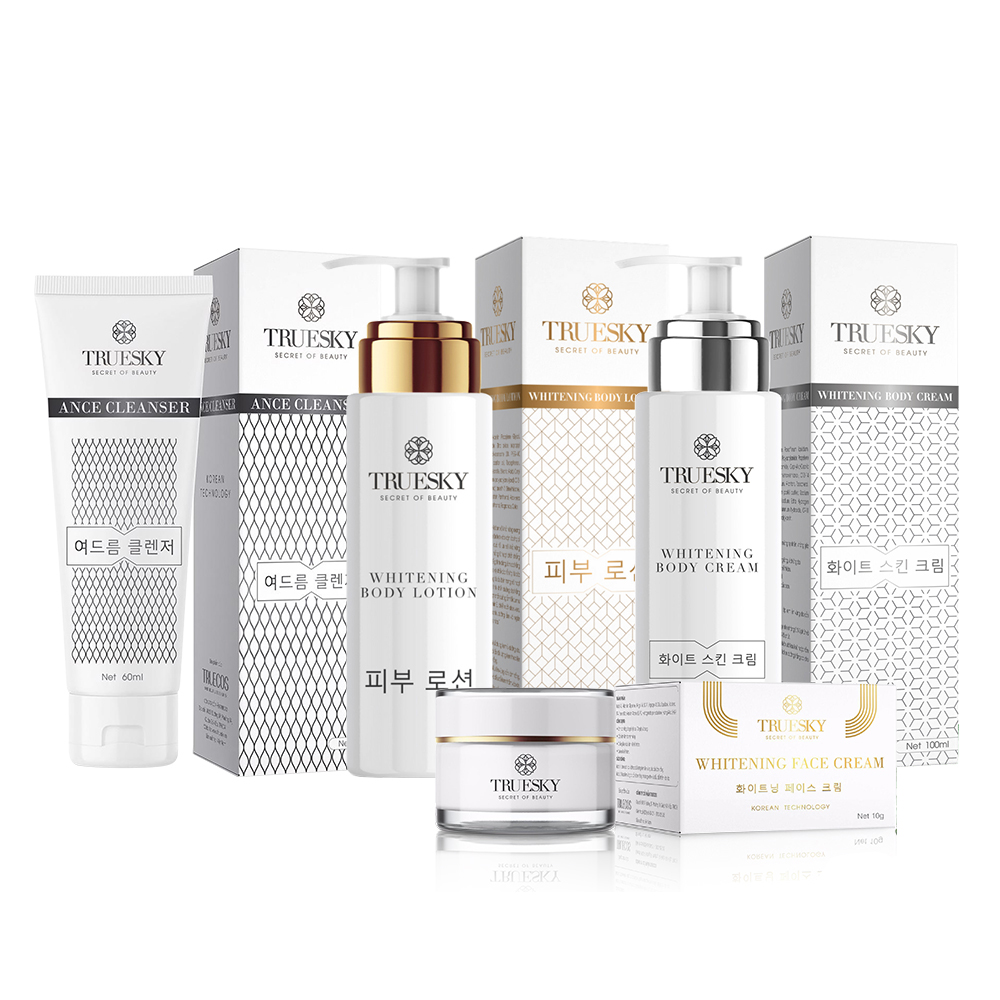 Bộ Truesky VIP 01 gồm 1 kem ủ trắng body 100ml 1 kem dưỡng trắng body 100ml 1 kem dưỡng trắng da mặt 10g &amp; 1 sữa rửa mặt 60ml - Mỹ phẩm Truesky