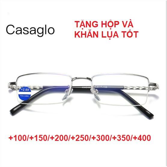 Kính lão thị viễn thị titanium màu Bạc sáng Silver Nhật sẵn độ từ +100 đến +400 kiểu dáng doanh nhân sang trọng