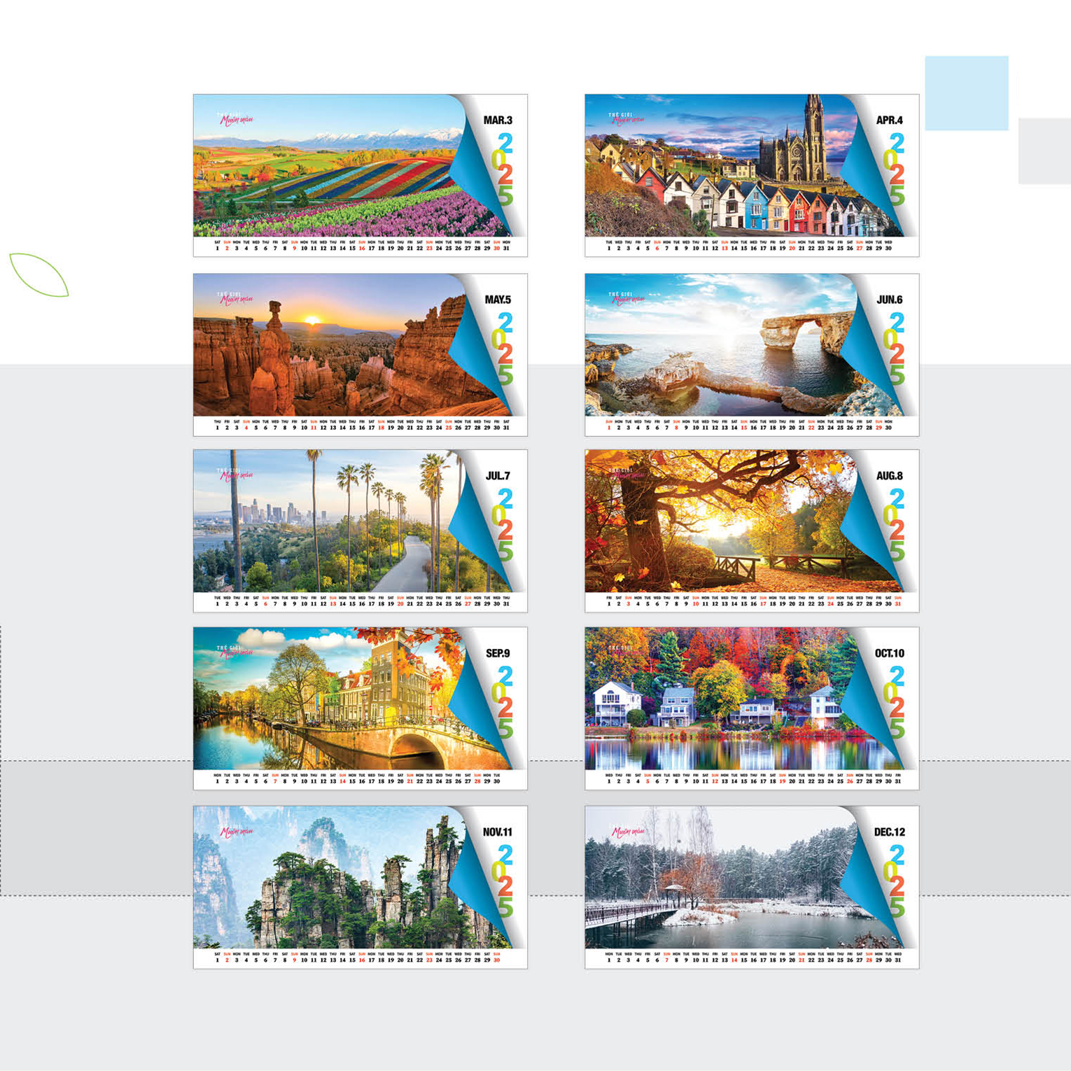 Lịch 2025 Lịch Bàn Có Note - Thế Giới Muôn Màu - VLLB12 - Lịch Văn Lang - Đỏ