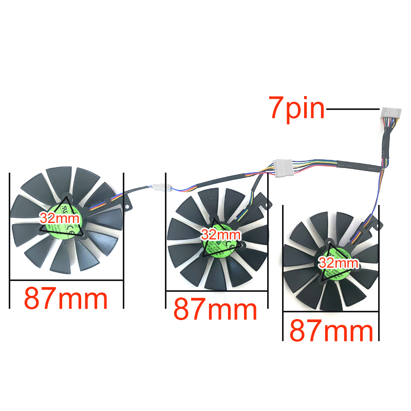 3PCS 87MM 7PIN T129215SL RTX 2060 GPU Fan For ASUS ROG-STRIX-RTX 2060 2070-O8G-GAMING RTX2060 RTX 2070 Graphics Video