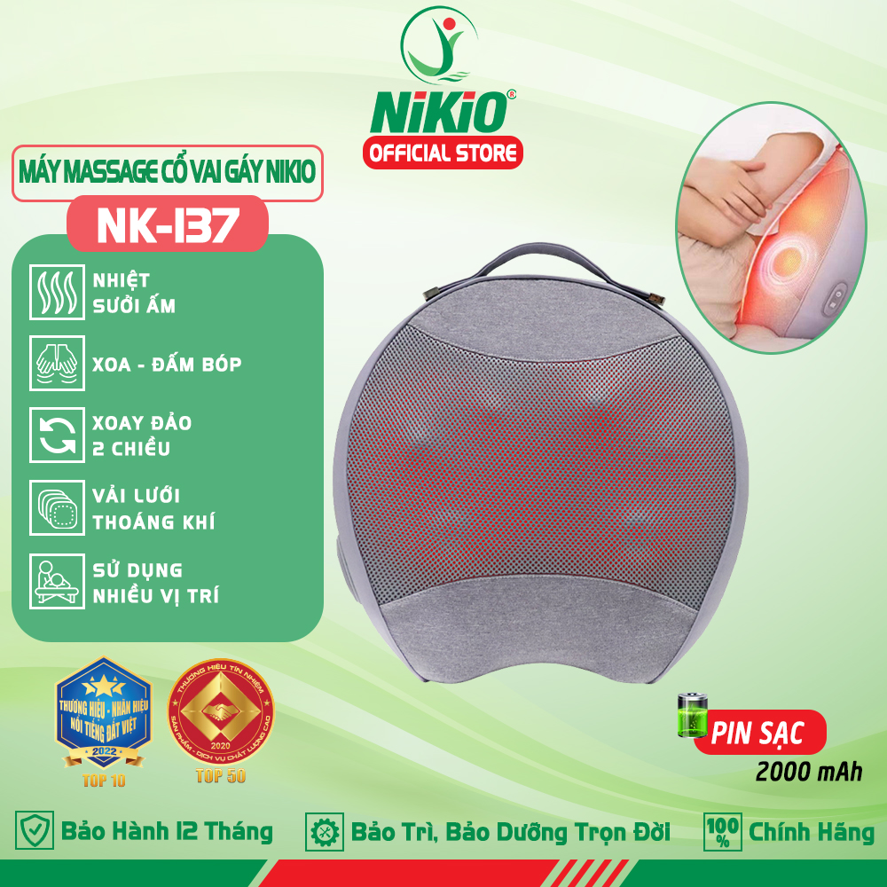 Gối massage lưng cổ vai gáy đa năng Nikio NK-137 - Pin sạc tiện lợi, thư giãn mọi lúc mọi nơi