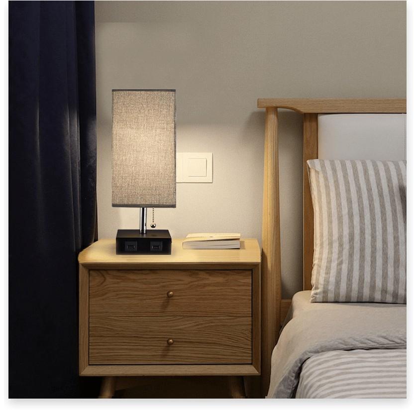 Đèn Ngủ Để Bàn Phòng Ngủ Công Nghệ 2 USB 2Power Bedside Table Lamp