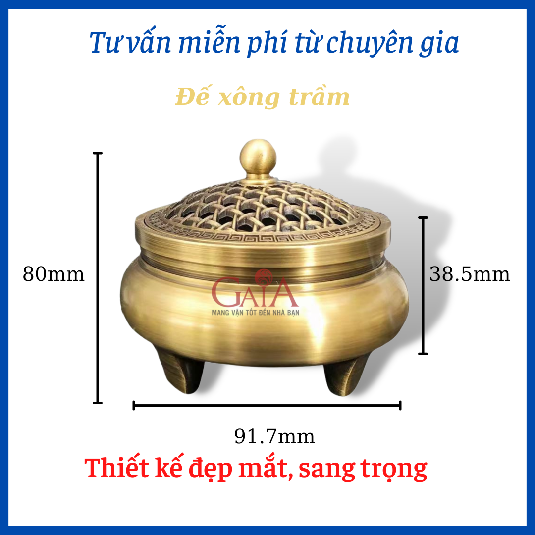 Lư xông trầm cao cấp bằng đồng nguyên khối chạm khắc tinh tế